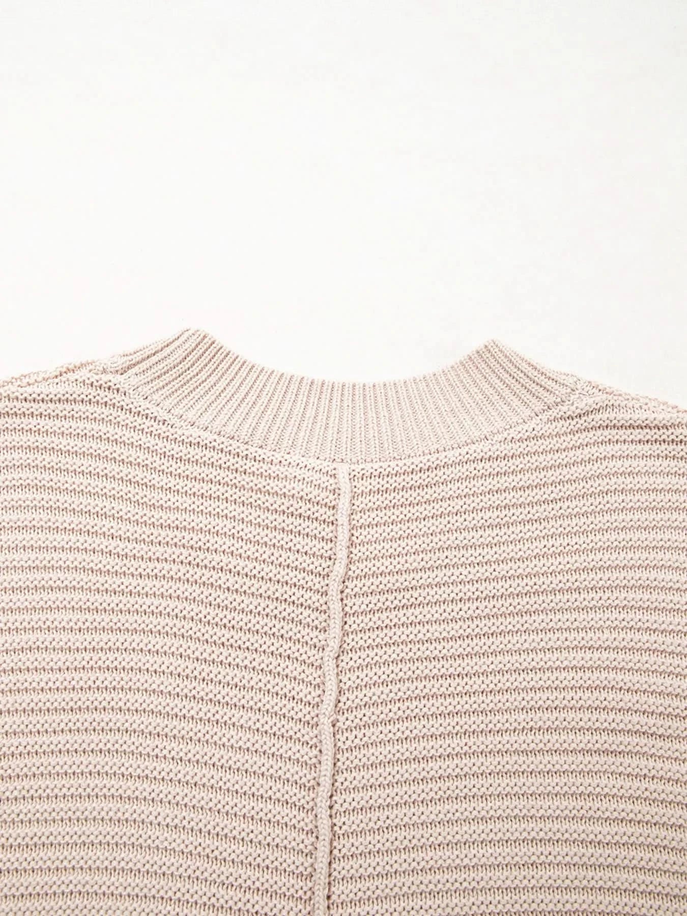 Texture Knitted Dropped Shoulder Sweater Khaki