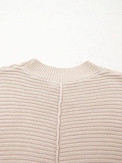 Texture Knitted Dropped Shoulder Sweater Khaki