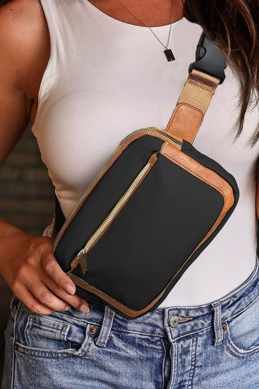 Black Adjustable Strap Mini PU Leather Crossbody Bag Black ONE SIZE 100%PU