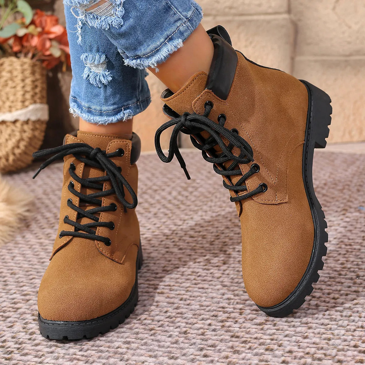 Lace Up Block Heel Boots