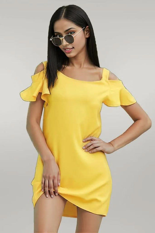 Cold-Shoulder Mini Dress Yellow