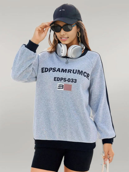 Letter Round Neck Long Sleeve Sweatshirt