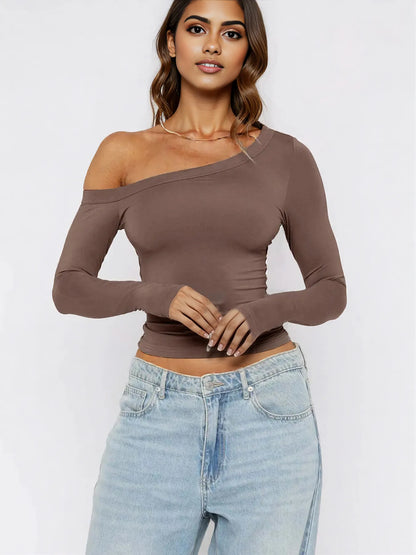 One Shoulder Long Sleeve Crop T-Shirt