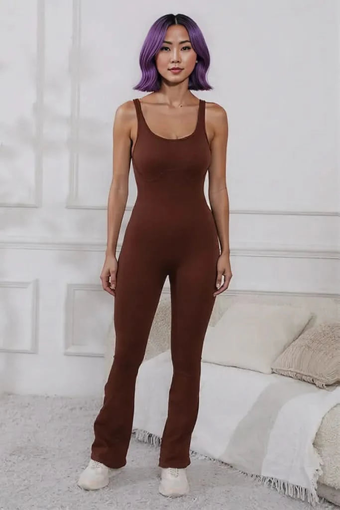 Scoop Neck Wide Strap Active Jumpsuit