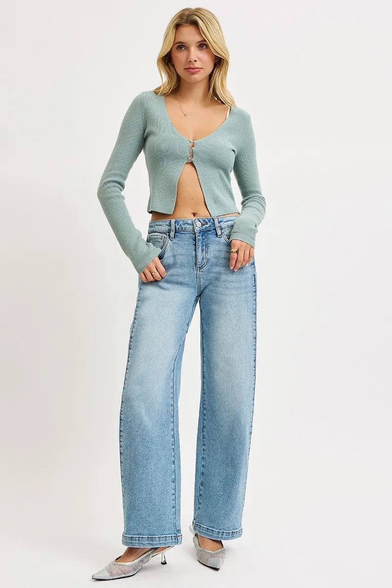 RISEN Mid Rise Wide Barrel Transferable Leg Snap Jeans MEDIUM
