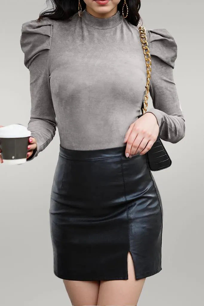 Mock Neck Puff Sleeve Bodysuit