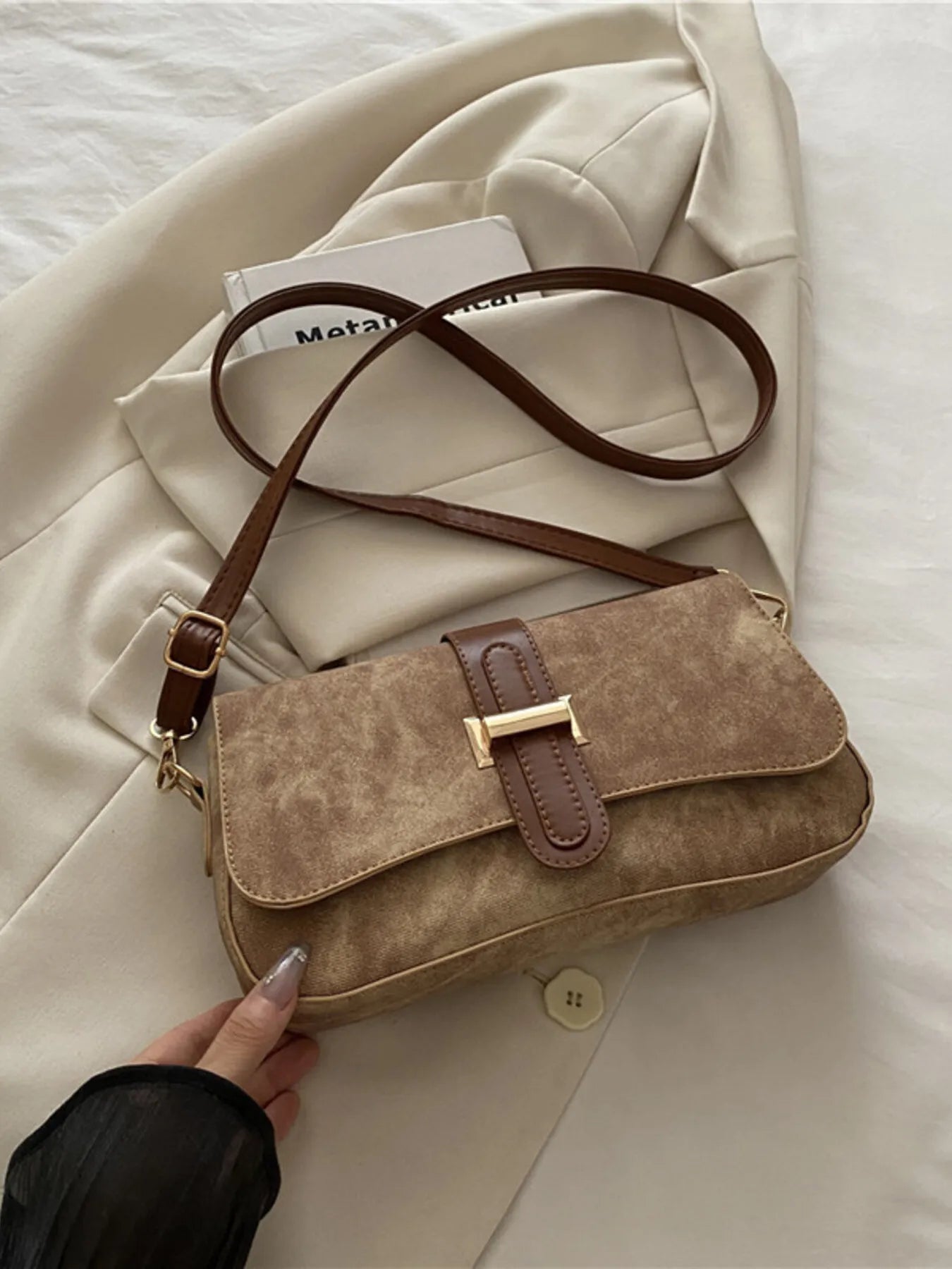 Leather Buckle Strap Crossbody Bag