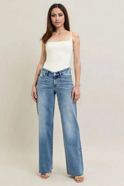 Judy Blue Full Size V - Front Baggy Jeans MD