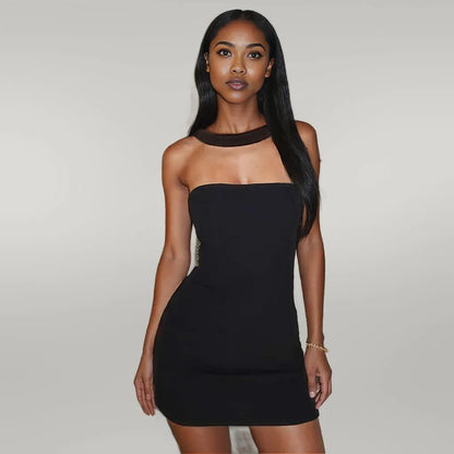 European Style One Shoulder Neck Dress Black