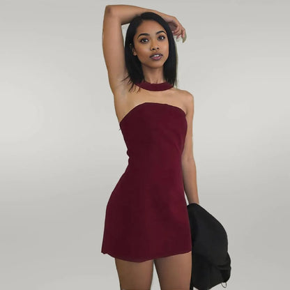 European Style One Shoulder Neck Dress Wine Red