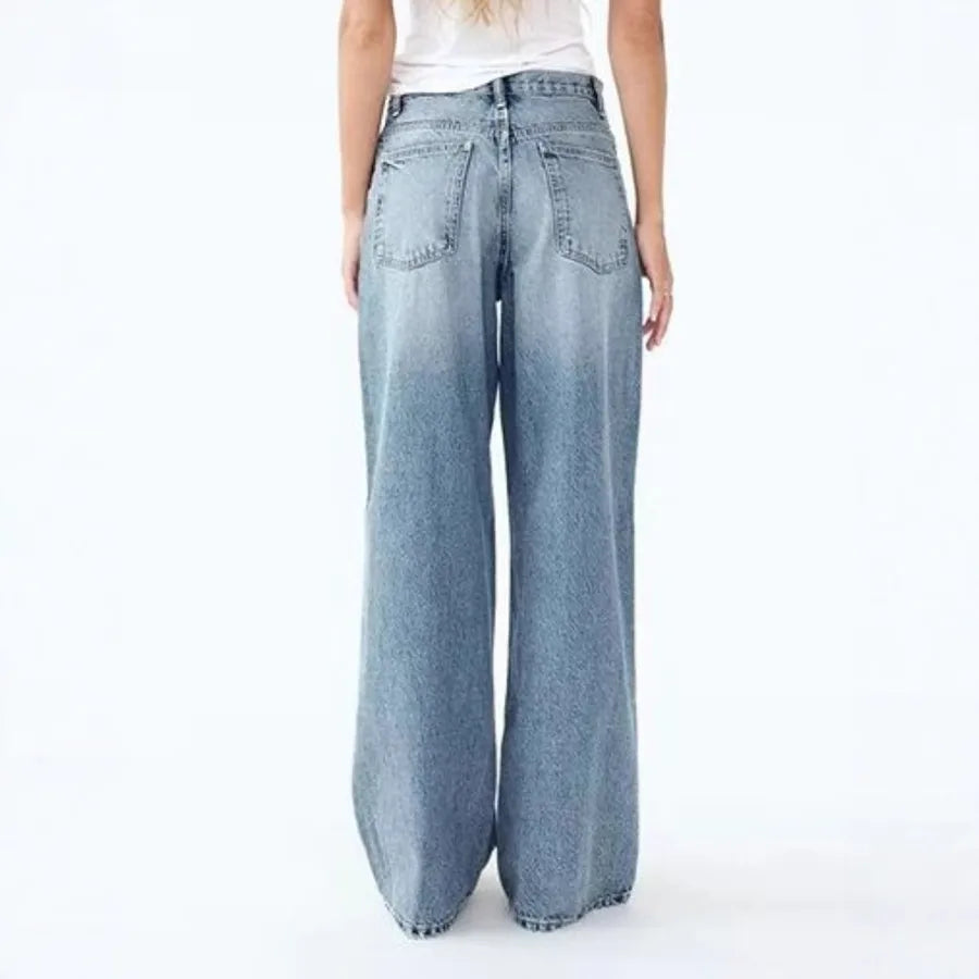 Y2K High Waist Denim Pants Irregular Hemline