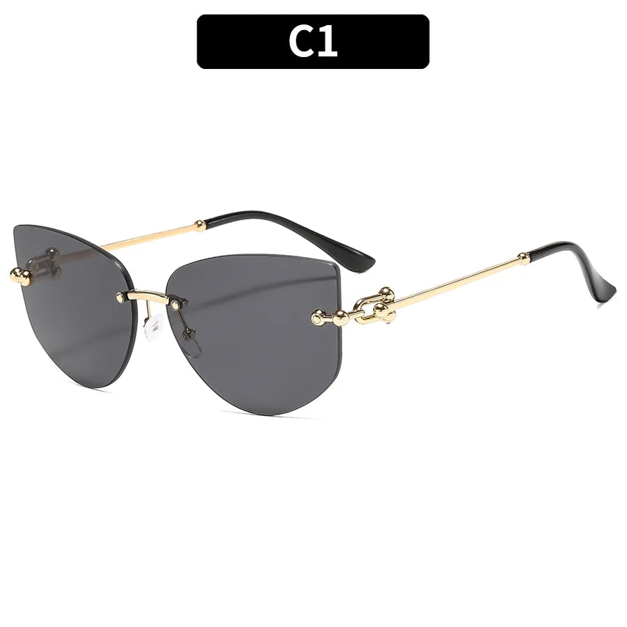 Cat Eye Style Sun Glasses C1-Gold Frame Gray Piece