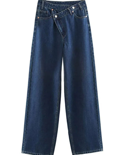 Y2K High Waist Denim Pants Irregular Hemline Blue2