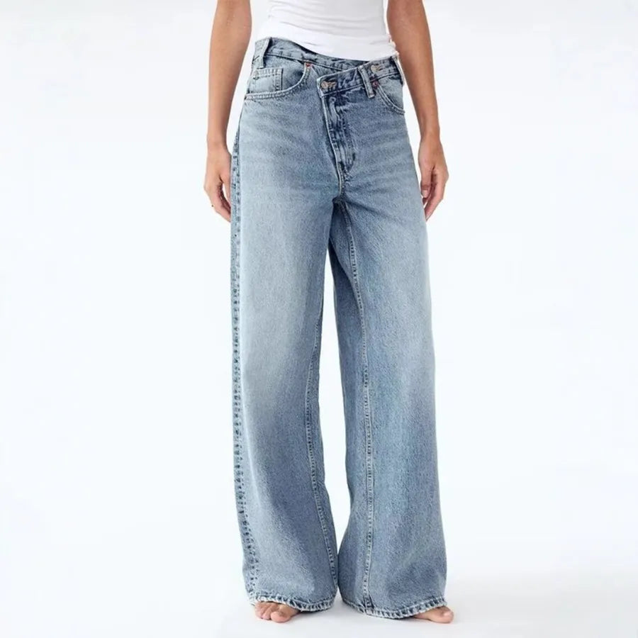 Y2K High Waist Denim Pants Irregular Hemline