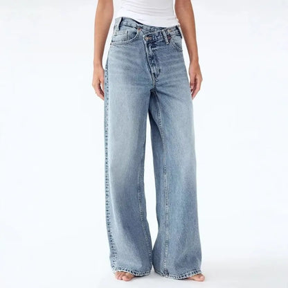 Y2K High Waist Denim Pants Irregular Hemline