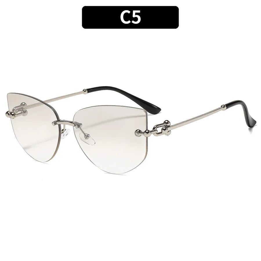 Cat Eye Style Sun Glasses C5-Silver Frame Gradually Mercury