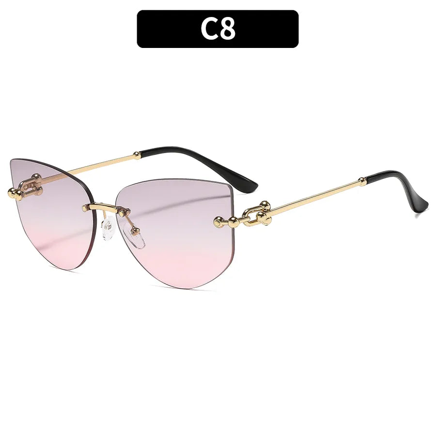 Cat Eye Style Sun Glasses C8-gold Frame Gray Powder Tablets