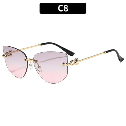 Cat Eye Style Sun Glasses C8-gold Frame Gray Powder Tablets