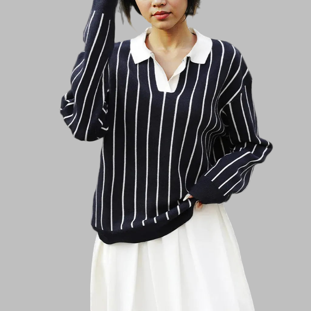 European Style Casual Street Fashion Long Sleeve Dark Blue