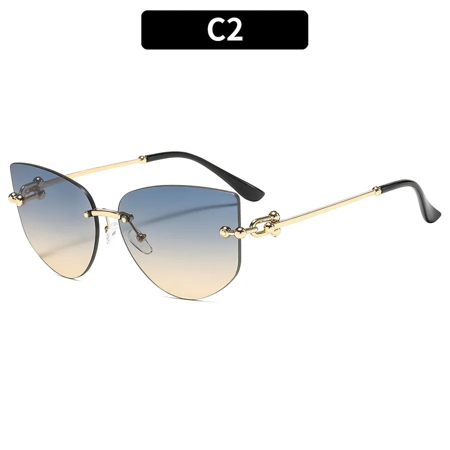 Cat Eye Style Sun Glasses C2-Gold Frame Blue Tea Tablets