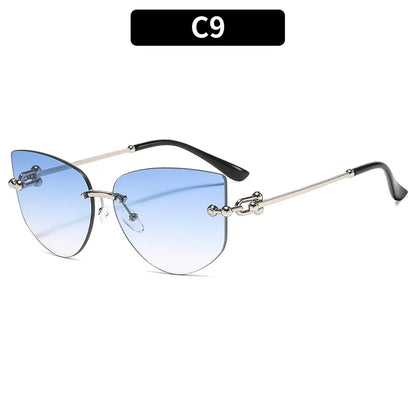 Cat Eye Style Sun Glasses C9-Silver Frame Gradually Blue Film