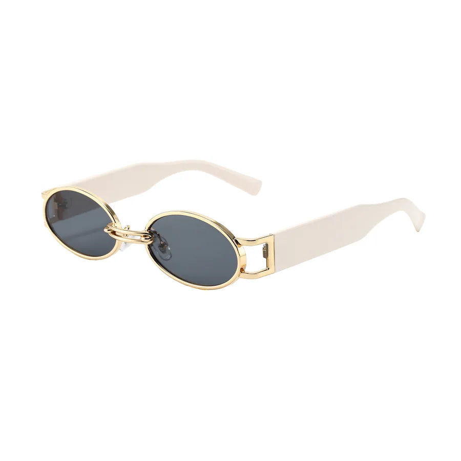 Retro Oval Frame Sunglasses As Picture Beige White Leg Gray Piece