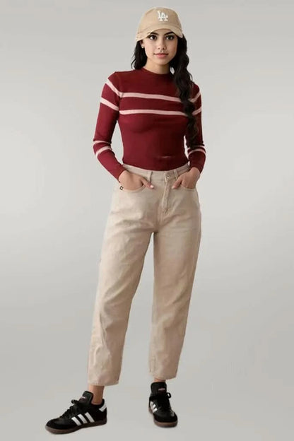 Stripe Long Sleeve Crop Knit Top