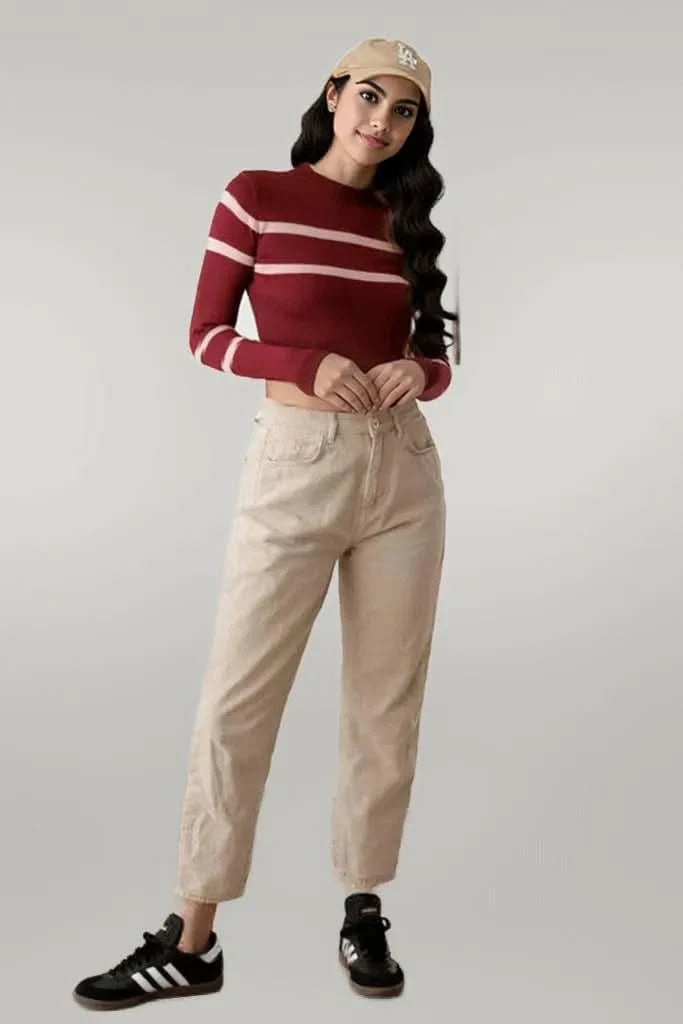 Stripe Long Sleeve Crop Knit Top