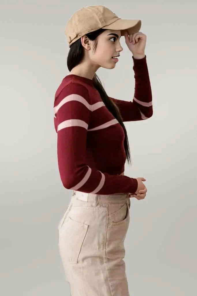 Stripe Long Sleeve Crop Knit Top