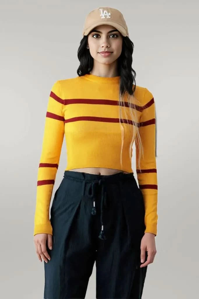 Stripe Long Sleeve Crop Knit Top