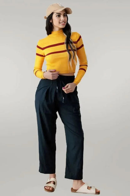 Stripe Long Sleeve Crop Knit Top