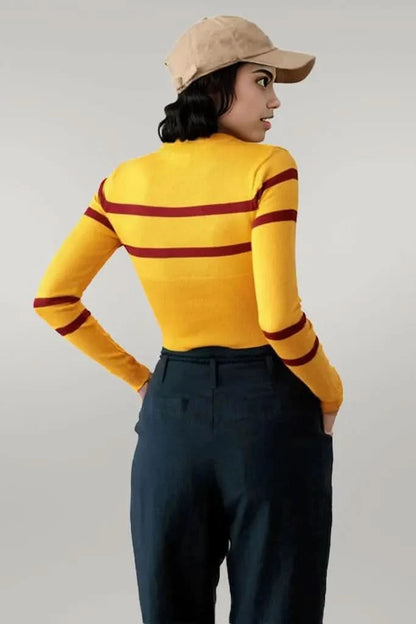 Stripe Long Sleeve Crop Knit Top